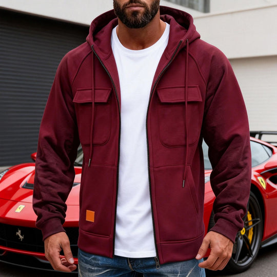 Herren Kapuzenjacke mit durchgehendem Reißverschluss, Brustklappen und moderner Slim‑Fit-Silhouette Nord Taschen
