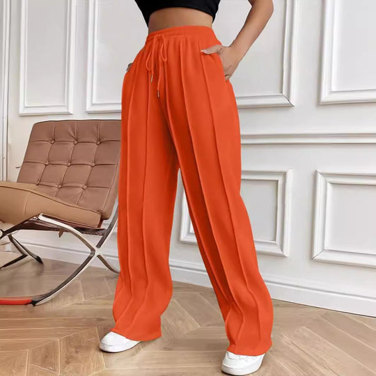 Damen Weite High-Waist Plissee-Hose mit Tunnelzug und markanter Bügelfalte Nord Taschen