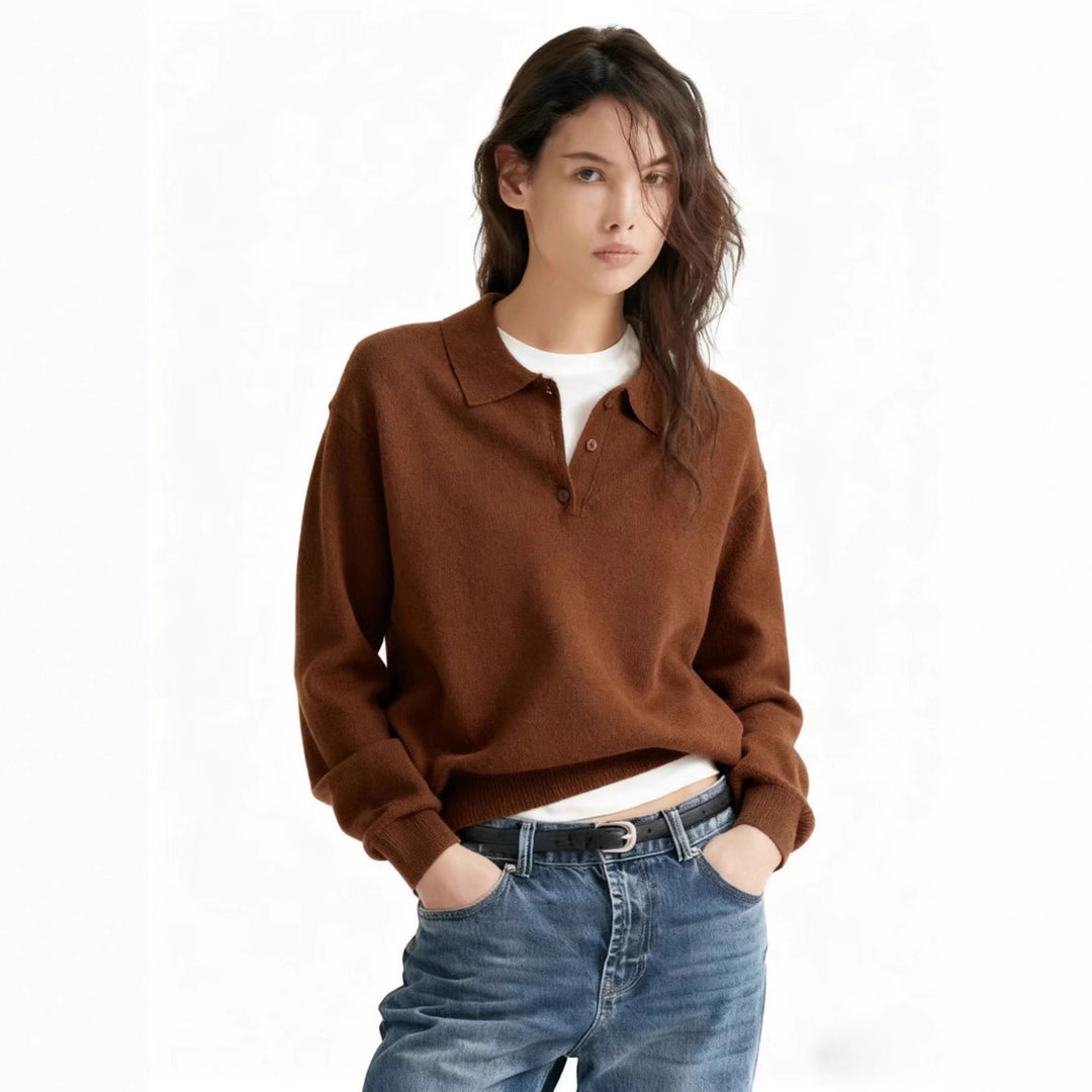 Damen Lässiger Polopullover aus weichem Strick Nord Taschen