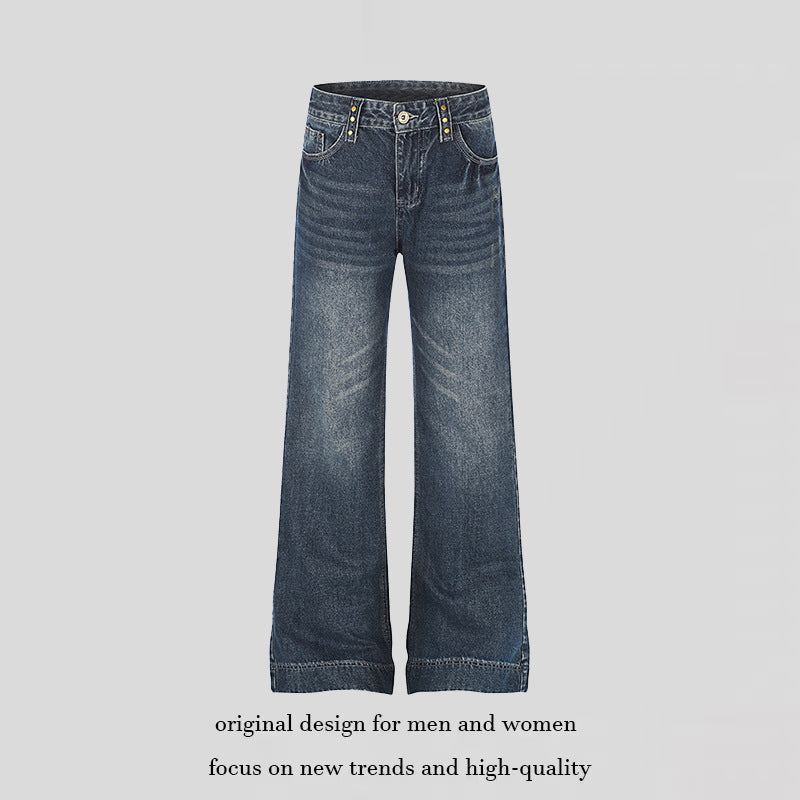 Damen Weite High‑Waist Denim Palazzo-Jeans mit weitem Bein und Vintage-Waschung Nord Taschen