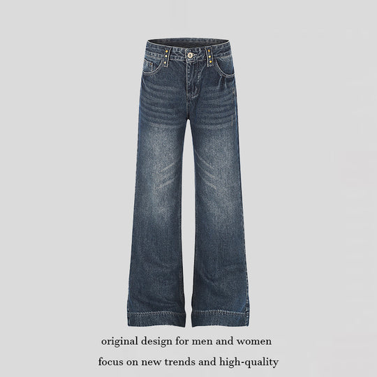Damen Weite High‑Waist Denim Palazzo-Jeans mit weitem Bein und Vintage-Waschung Nord Taschen