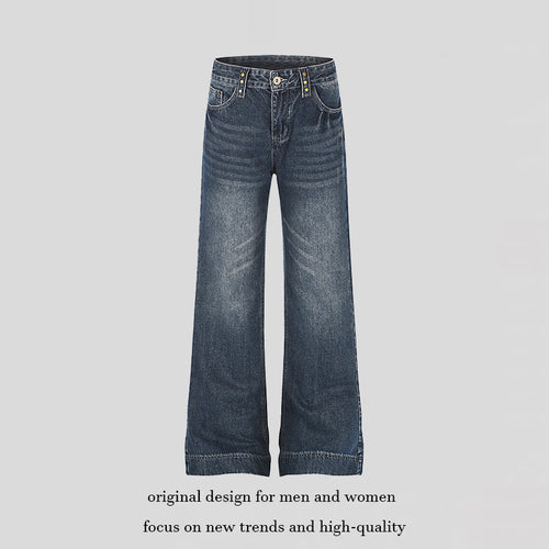 Damen Weite High‑Waist Denim Palazzo-Jeans mit weitem Bein und Vintage-Waschung Nord Taschen