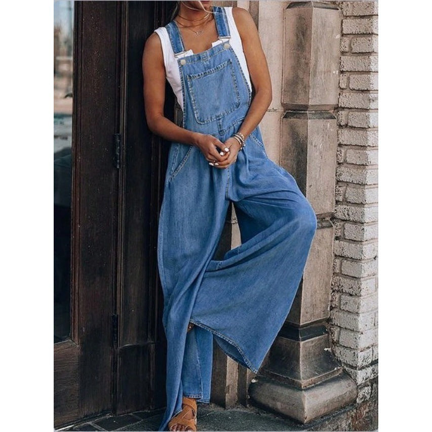 Damen Weite Denim-Latzhose im Palazzo‑Stil Nord Taschen