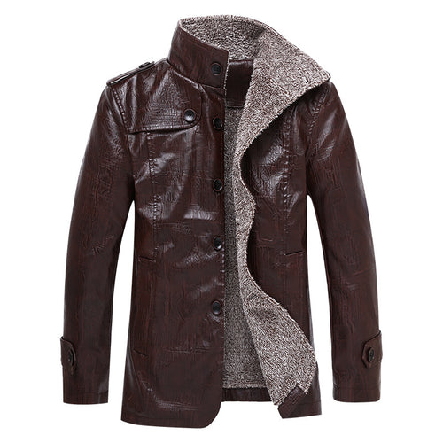 Herren Texturierte Kunstleder-Midlayerjacke mit Teddyfleece-Innenfutter, Stehkragen und Schulterpatten Nord Taschen
