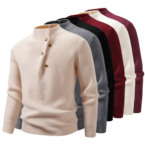 Herren Feinstrick-Pullover mit asymmetrischer Knopfleiste und Stehkragen Nord Taschen