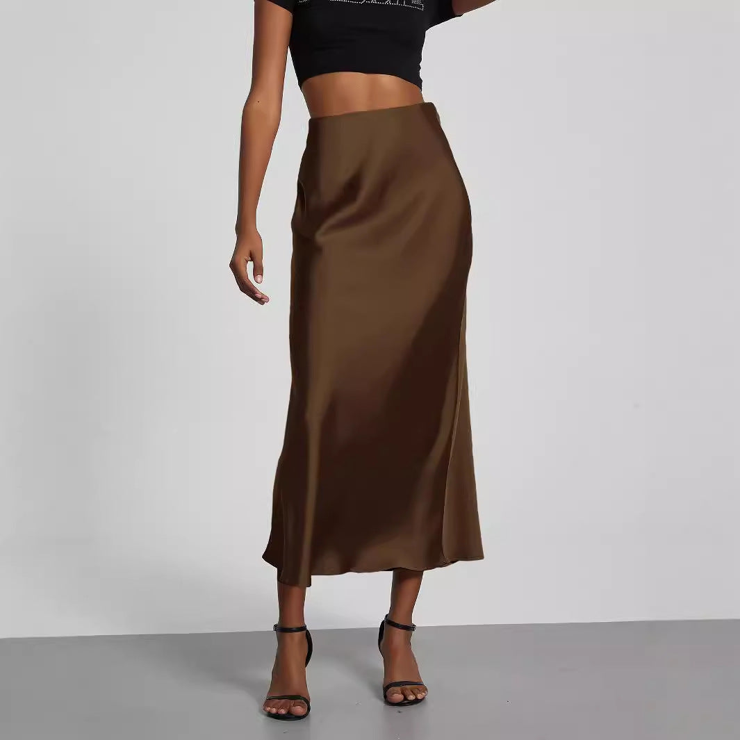 Damen Satin-Midirock mit hoher Taille und Bias-Cut Nord Taschen