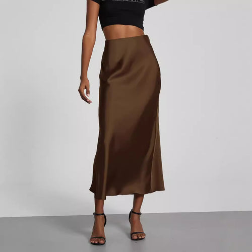 Damen Satin-Midirock mit hoher Taille und Bias-Cut Nord Taschen