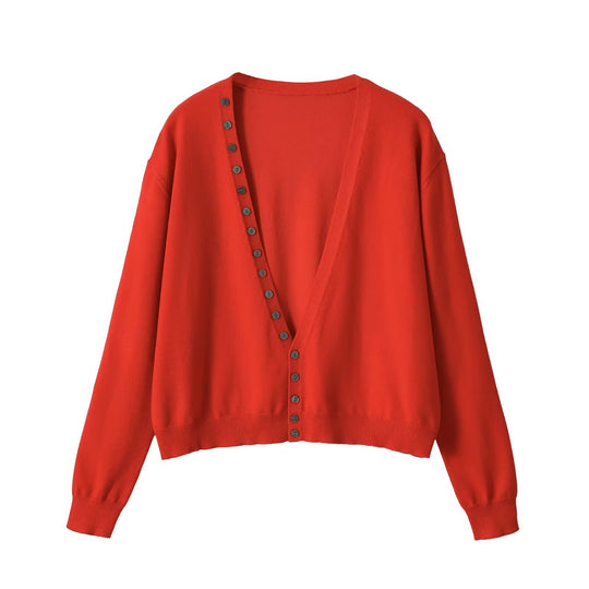 Damen Tief ausgeschnittene Cropped-Cardigan mit durchgehender Knopfleiste Nord Taschen