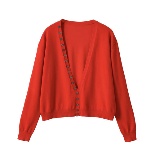 Damen Tief ausgeschnittene Cropped-Cardigan mit durchgehender Knopfleiste Nord Taschen