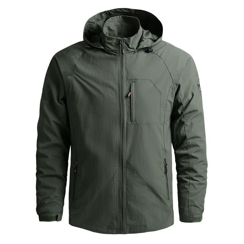 Herren leichte technische Kapuzen-Fieldjacke mit Brustreißverschluss und Multifunktions‑Taschen Nord Taschen