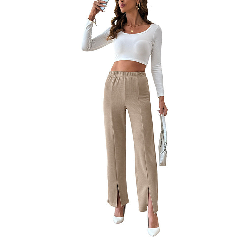 Damen Elegante Schalkragenhose mit seitlichen Schlitzen Nord Taschen
