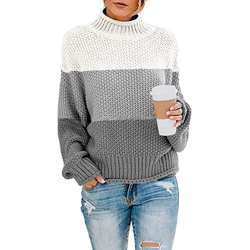 Damen Grobstrick-Pullover mit Stehkragen, Blockstreifen und Oversize-Passform Nord Taschen