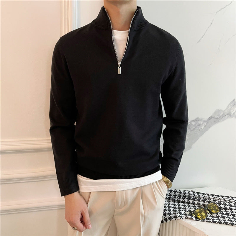 Herren Feiner Halbzip-Strickpullover mit Stehkragen und gerippten Bündchen Nord Taschen