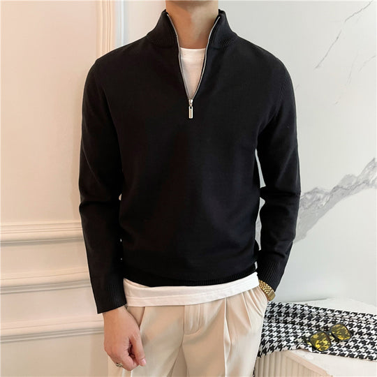 Herren Feiner Halbzip-Strickpullover mit Stehkragen und gerippten Bündchen Nord Taschen