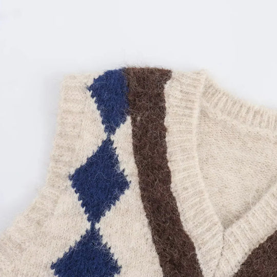 Damen Argyle-Strickweste mit V-Ausschnitt und flauschiger Mohair-Optik Nord Taschen