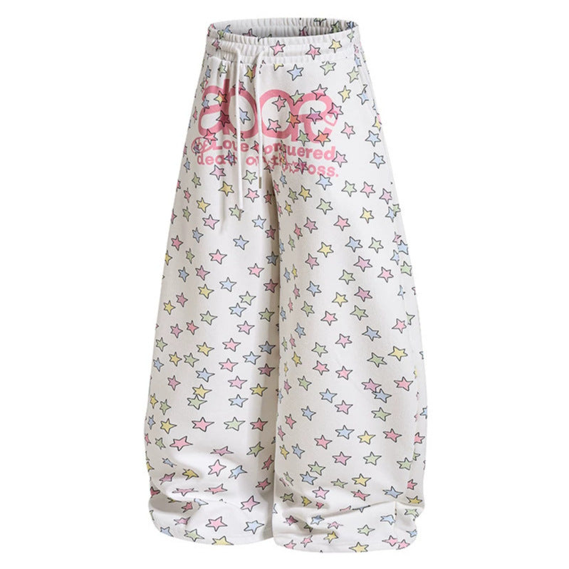 Damen Weite Lounge-Palazzohose mit hohem Elastikbund, Kordelzug und Sternchen-Allover Nord Taschen