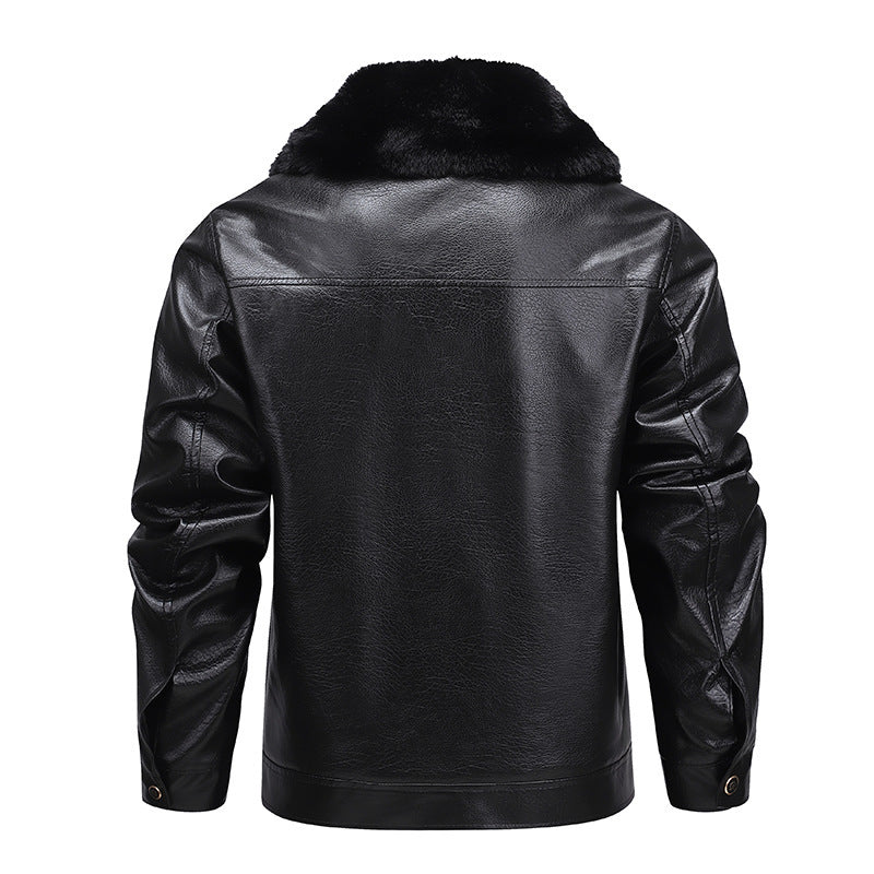 Herren Kunstleder-Fliegerjacke mit durchgehendem Teddyfutter und markantem Fellkragen Nord Taschen