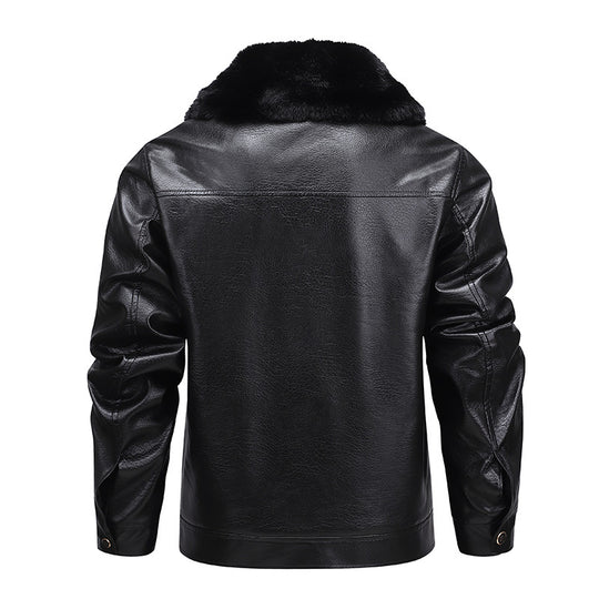Herren Kunstleder-Fliegerjacke mit durchgehendem Teddyfutter und markantem Fellkragen Nord Taschen