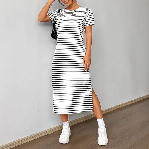 Damen Streifen-Maxikleid aus weichem Jersey