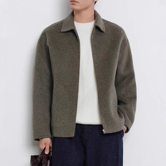 Herren Kurzgeschnittene Wollmix Übergangsjacke mit Reißverschluss und Hemdkragen Nord Taschen