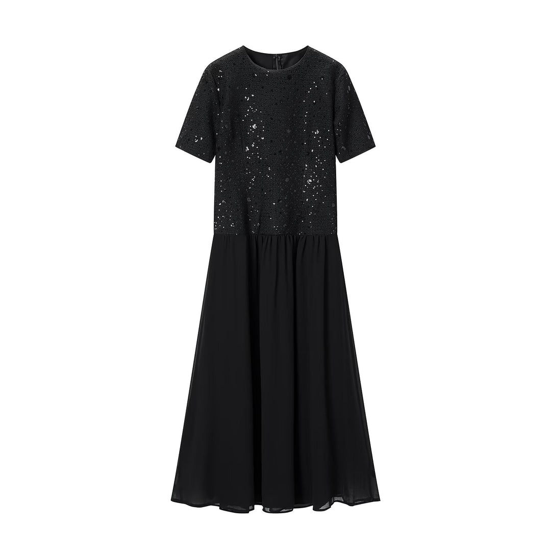 Damen Abendkleid mit Paillettenoberteil, kurzem Arm und fließendem Chiffon-Rock Nord Taschen