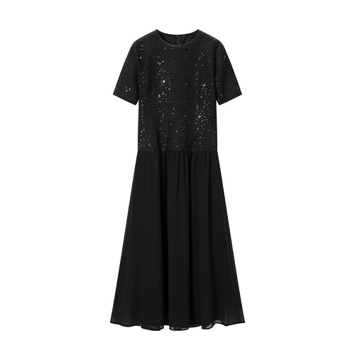 Damen Abendkleid mit Paillettenoberteil, kurzem Arm und fließendem Chiffon-Rock Nord Taschen
