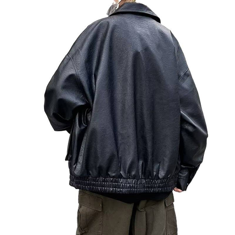 Herren Boxy Overshirt aus Lederoptik mit Hemdkragen und aufgesetzten Brusttaschen Nord Taschen