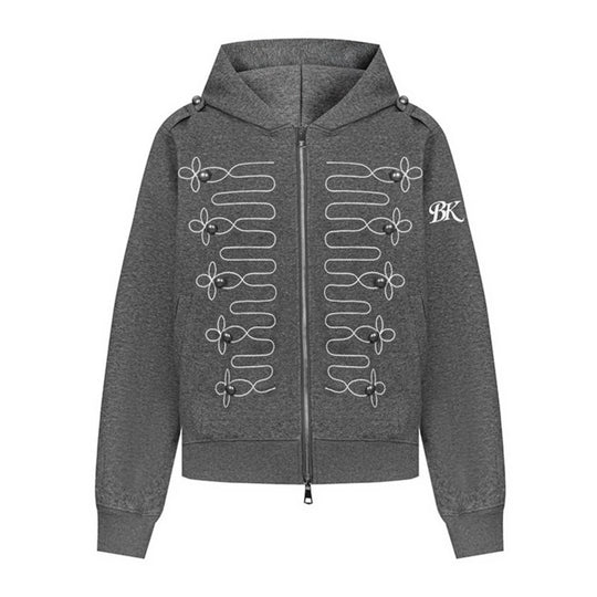 Damen Kapuzen‑Sweatjacke mit dekorischer Frogging‑Stickerei und Perlenknöpfen Nord Taschen