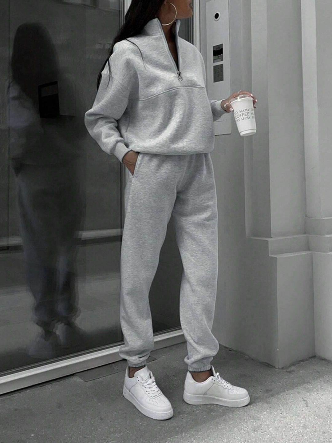 Damen Komfort-Sweatset mit Halbzip-Stehkragen und Relax-Jogger Nord Taschen