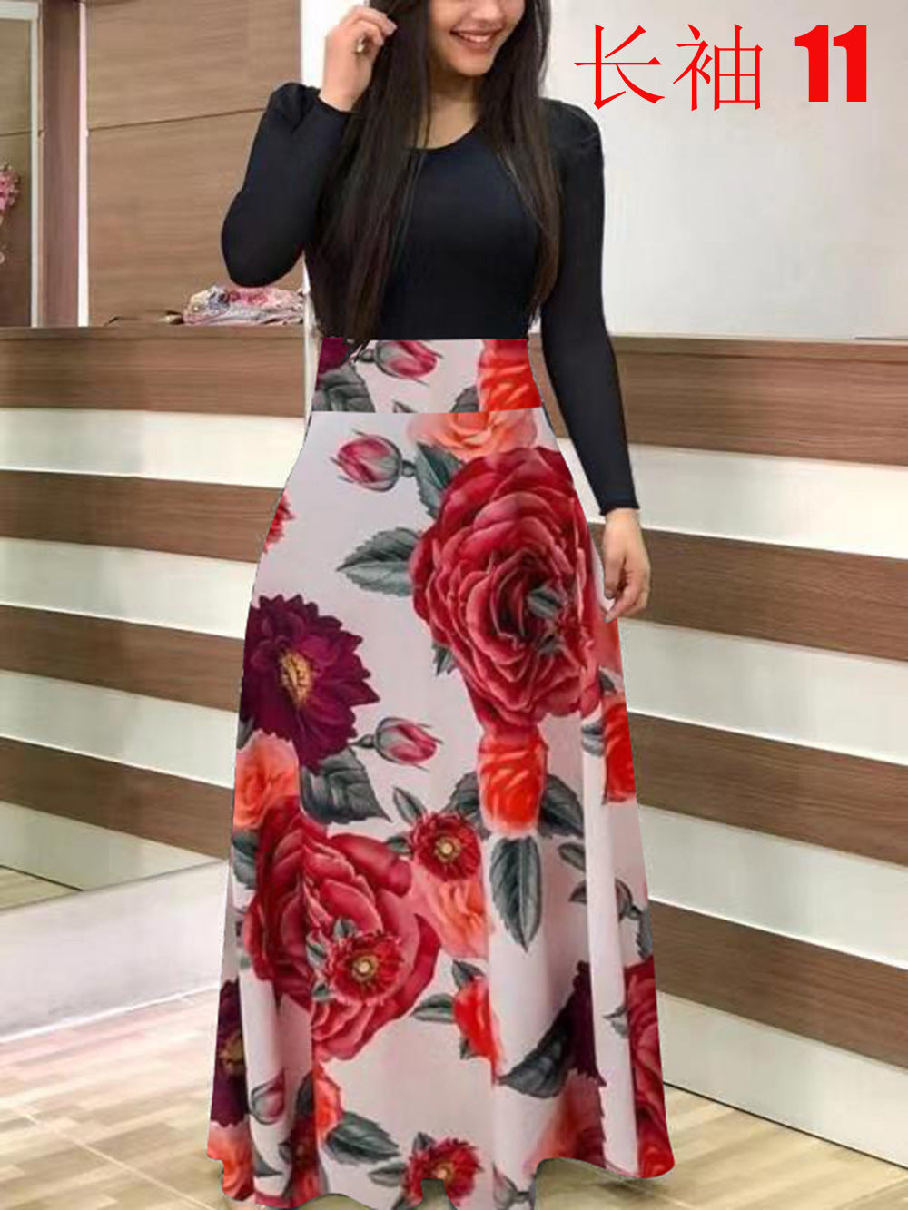 Damen Fließender Maxirock mit hoher Taille und großem Blumenprint Nord Taschen