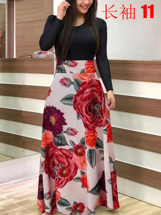 Damen Fließender Maxirock mit hoher Taille und großem Blumenprint Nord Taschen