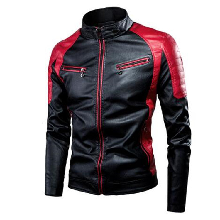 Herren Slim-Fit Kunstleder-Motojacke im Retro-Racer-Design mit gepolsterten Schultereinsätzen und Zipperdetails Nord Taschen
