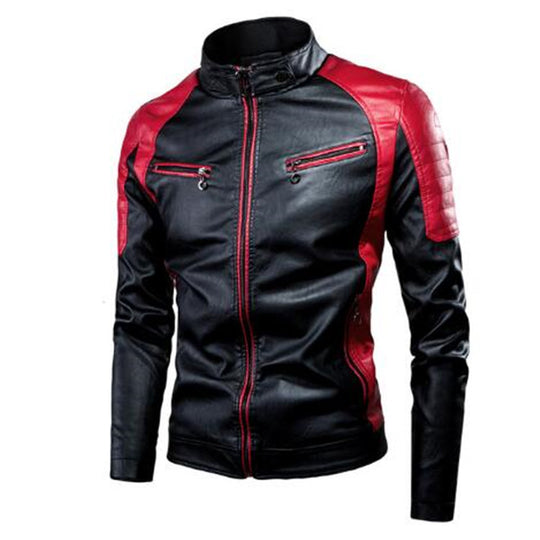 Herren Slim-Fit Kunstleder-Motojacke im Retro-Racer-Design mit gepolsterten Schultereinsätzen und Zipperdetails Nord Taschen