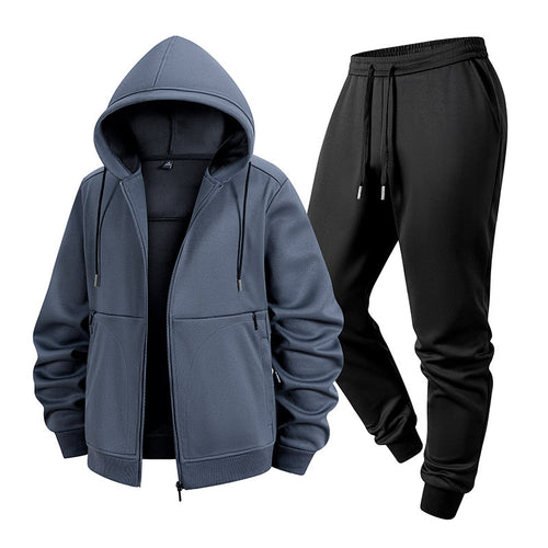 Herren Zweiteiliges Kapuzen-Trainingsset aus Thermofleece mit Reißverschluss-Hoodie und konischer Jogginghose Nord Taschen