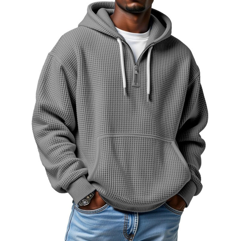 Herren Waffelstrick Halfzip-Kapuzenpullover mit Kängurutasche Nord Taschen