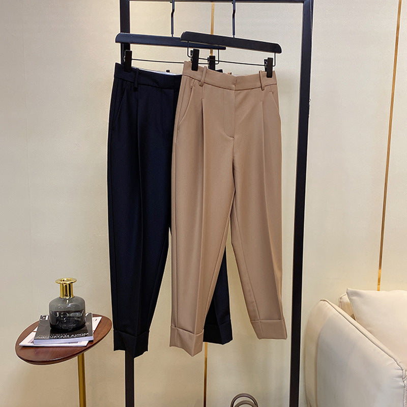 Damen Elegante und hoch taillierte Stoffhose mit breitem Bein Nord Taschen