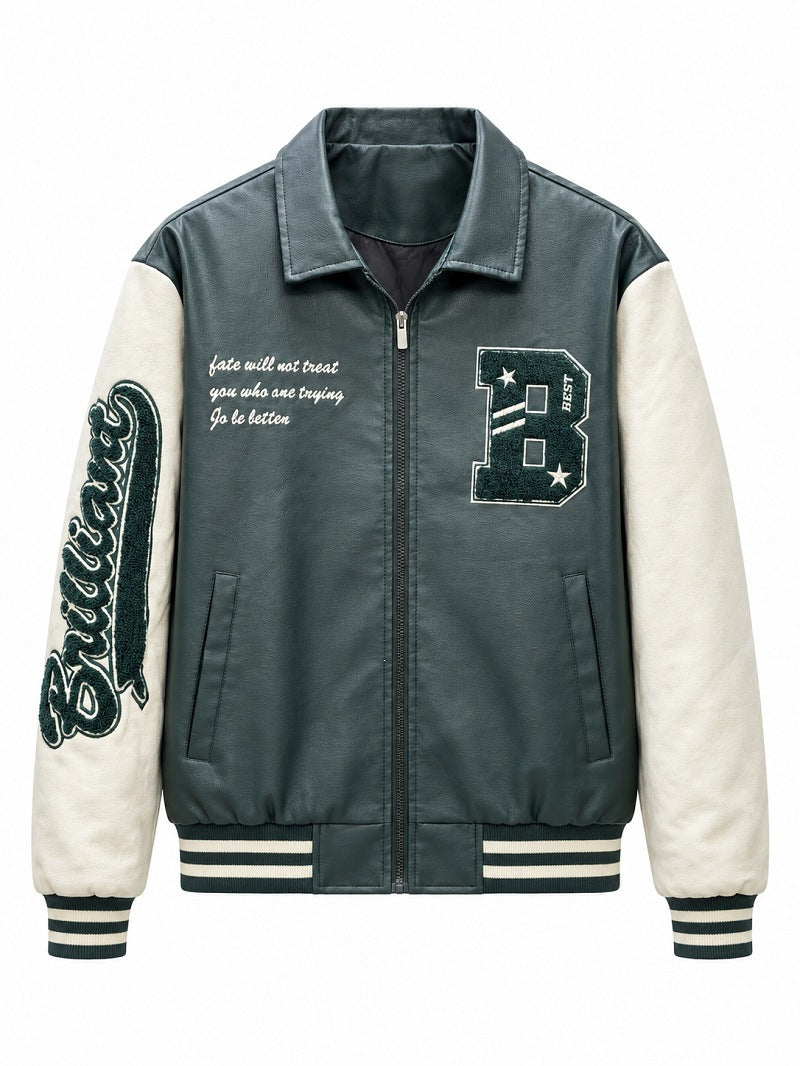 Herren Letterman-Jacke im Retrostil mit Kunstlederkörper und Wildlederärmeln Nord Taschen