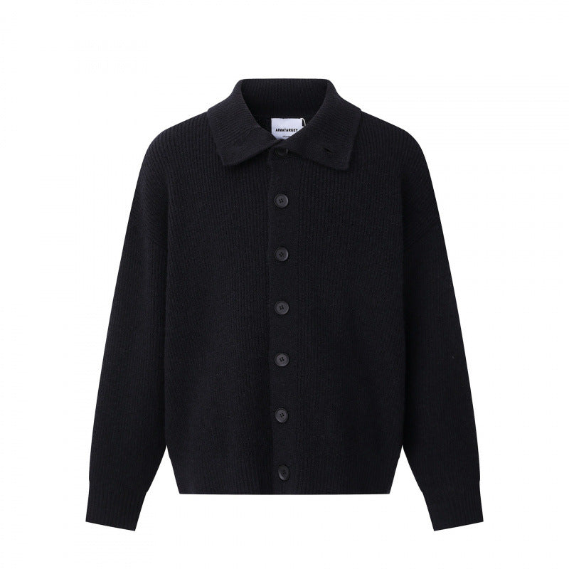 Unisex Boxy-Strickjacke mit Hemdkragen, gerippter Struktur und durchgehender Knopfleiste Nord Taschen