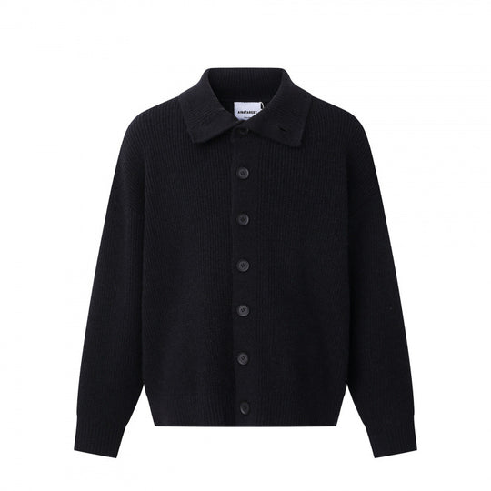 Unisex Boxy-Strickjacke mit Hemdkragen, gerippter Struktur und durchgehender Knopfleiste Nord Taschen