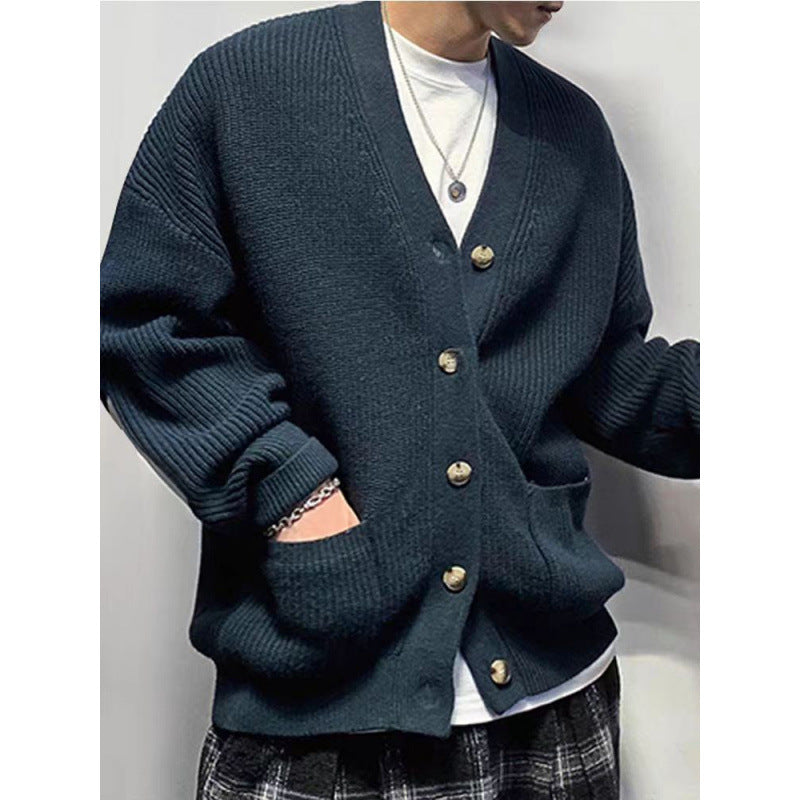 Herren Oversized Strickcardigan mit Ellenbogen-Patches und aufgesetzten Taschen Nord Taschen