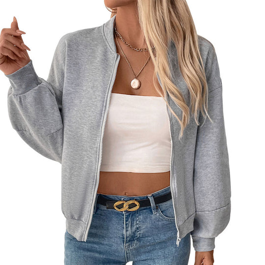 Damen Leichte Oversize-Zipjacke mit Ballonärmeln und Rippbündchen Nord Taschen