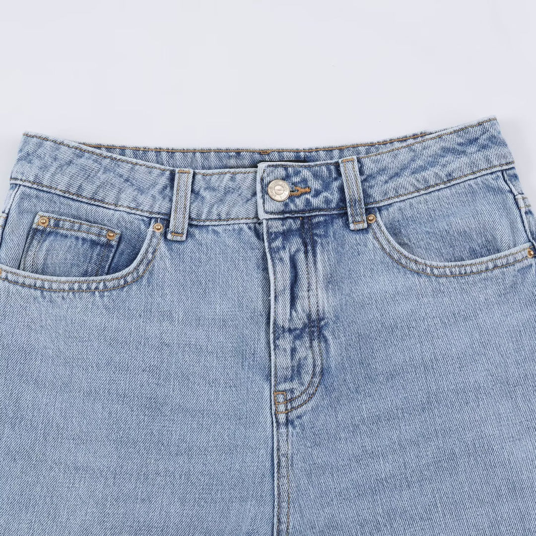Damen Hochtaillierte weite Jeans mit geradem Bein und Cropped-Länge Nord Taschen