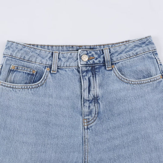 Damen Hochtaillierte weite Jeans mit geradem Bein und Cropped-Länge Nord Taschen