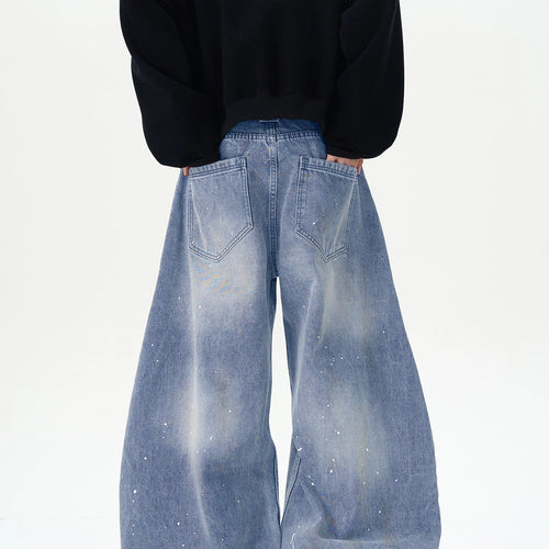 Herren Extraweite Paint‑Effekt Baggy‑Jeans mit tiefem Schritt und Used‑Wash Nord Taschen