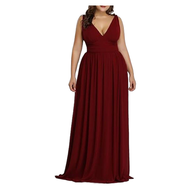 Damen Maxikleid mit eleganter A-Linie und tiefem V-Ausschnitt