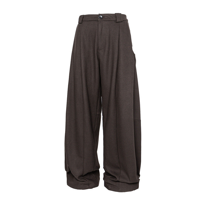 Damen Weite Bundfalten-Hose im Palazzo-Stil mit hoher Taille und Umschlagbund Nord Taschen