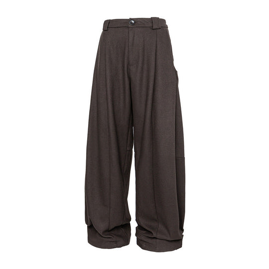 Damen Weite Bundfalten-Hose im Palazzo-Stil mit hoher Taille und Umschlagbund Nord Taschen