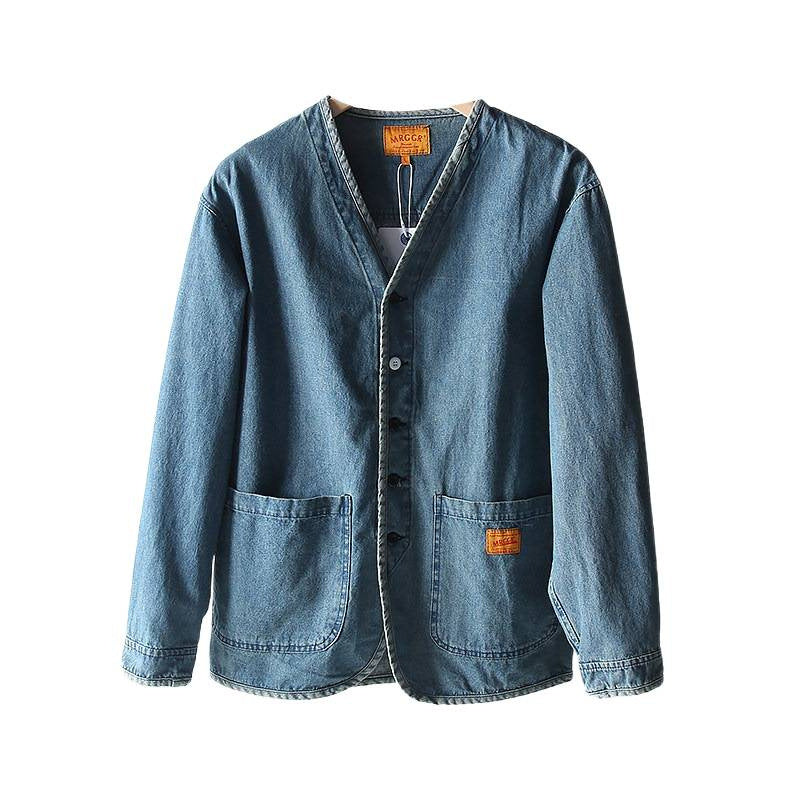 Herren Leichtes Jeans-Sakko im Overshirt-Stil mit V‑Ausschnitt und aufgesetzten Taschen Nord Taschen