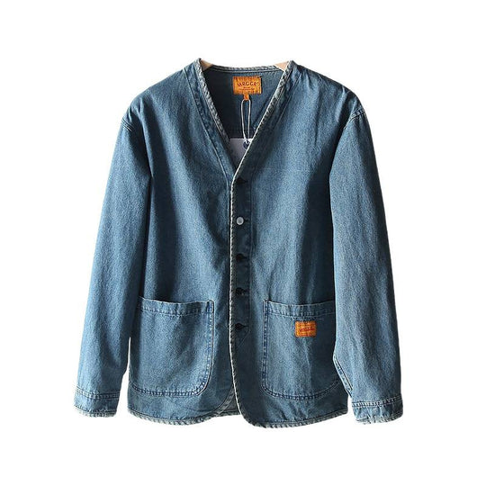 Herren Leichtes Jeans-Sakko im Overshirt-Stil mit V‑Ausschnitt und aufgesetzten Taschen Nord Taschen