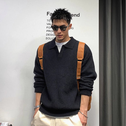 Herren Grobmaschiger Polokragen-Pullover mit verdeckter Halbleiste und geripptem Saum Nord Taschen